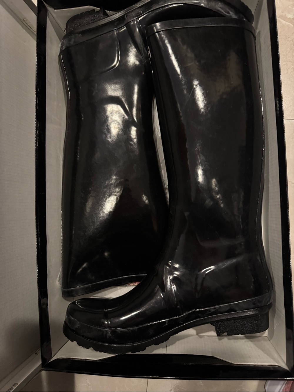 London Fog Black Shiny Tall Rain Boots